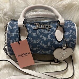 Juicy Couture Denim Blue and White Satchel with Crossbody Strap